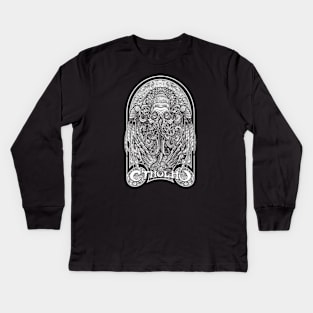 God Cthulhu White (Black Print) Kids Long Sleeve T-Shirt